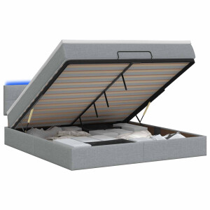 vidaXL Ottoman Bed met Matrassen en LED Lichtgrijs 140 x 190 cm Stof