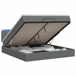 vidaXL Ottoman Bed met Matrassen en LED Donkergrijs 140 x 190 cm Stof