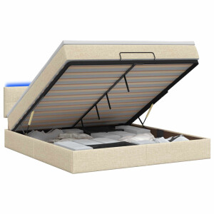 vidaXL Ottoman Bed met Matrassen en LED Crèmekleurig 140 x 200 cm Stof