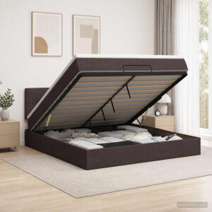 vidaXL Ottoman Bed met Matrassen en LED Donkerbruin 140 x 200 cm Stof