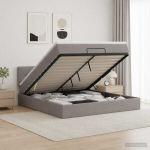 vidaXL Ottoman Bed met Matrassen en LED Taupe 140 x 200 cm Stof
