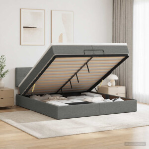 vidaXL Ottoman Bed met Matrassen en LED Donkergrijs 200 x 200 cm Stof