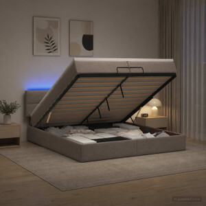 vidaXL Ottoman Bed met Matrassen en LED Taupe 200 x 200 cm Stof