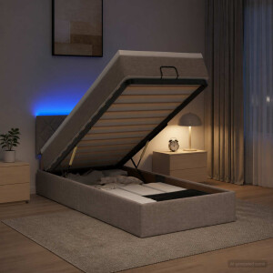 vidaXL Ottoman Bed met Matrassen en LED Taupe 100 x 200 cm Stof