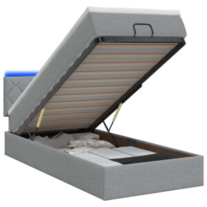 vidaXL Ottoman Bed met Matrassen en LED Lichtgrijs 90 x 200 cm Stof