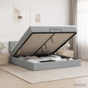vidaXL Ottoman Bed met Matrassen en LED Lichtgrijs 160 x 200 cm Stof