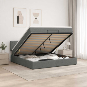 vidaXL Ottoman Bed met Matrassen en LED Donkergrijs 140 x 200 cm Stof