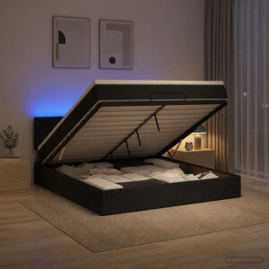 vidaXL Ottoman Bed met Matrassen en LED Zwart 140 x 200 cm Stof