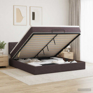 vidaXL Ottoman Bed met Matrassen en LED Donkerbruin 140 x 200 cm Stof