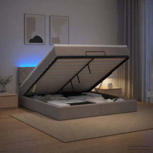 vidaXL Ottoman Bed met Matrassen en LED Taupe 140 x 200 cm Stof