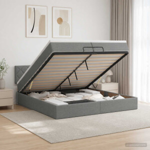 vidaXL Ottoman bed met matras Donkergrijs 200 x 200 cm Stof