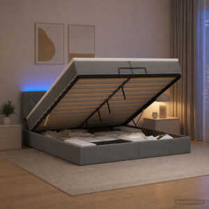 vidaXL Ottoman Bed met Matrassen en LED Donkergrijs 200 x 200 cm Stof