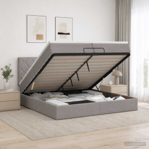 vidaXL Ottoman bed met matras met hoofdeinde Taupe 200 x 200 cm Stof