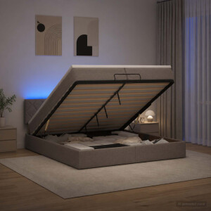 vidaXL Ottoman Bed met Matrassen en LED Taupe 200 x 200 cm Stof