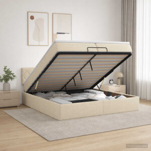 vidaXL Ottoman bed met matras Crèmekleurig 200 x 200 cm Stof