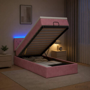 vidaXL Ottoman Bed met Matrassen en LED Roze 100 x 200 cm fluweel