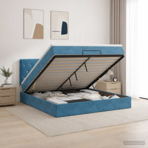 vidaXL Ottoman bed met matras Donkerblauw 160 x 200 cm Fluweel