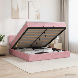 vidaXL Ottoman Bed met Matrassen en LED Roze 180 x 200 cm fluweel