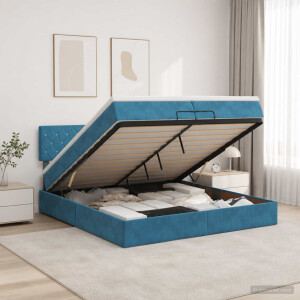 vidaXL Ottoman bed met matras Donkerblauw 200 x 200 cm Fluweel