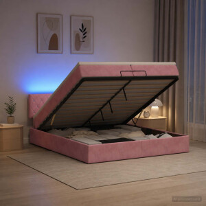 vidaXL Ottoman Bed met Matrassen en LED Roze 200 x 200 cm fluweel