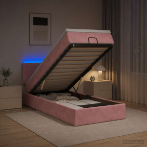 vidaXL Ottoman Bed met Matrassen en LED Roze 100 x 200 cm fluweel