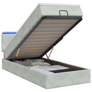 vidaXL Ottoman Bed met Matrassen en LED Lichtgrijs 90 x 200 cm fluweel