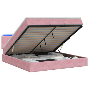 vidaXL Ottoman Bed met Matrassen en LED Roze 140 x 200 cm fluweel