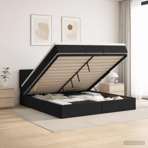 vidaXL Ottoman bed met matras Zwart 160 x 200 cm Fluweel