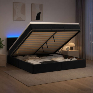 vidaXL Ottoman Bed met Matrassen en LED Zwart 160 x 200 cm fluweel