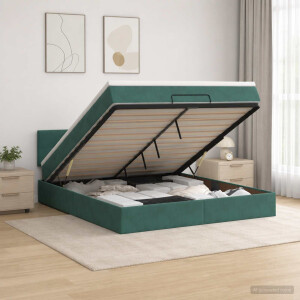 vidaXL Ottoman bed met matras Donkergroen 160 x 200 cm Fluweel