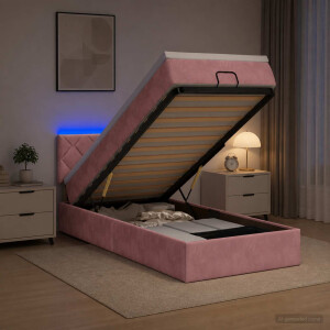 vidaXL Ottoman Bed met Matrassen en LED Roze 90 x 190 cm fluweel