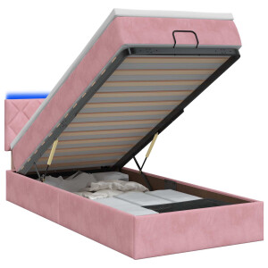 vidaXL Ottoman Bed met Matrassen en LED Roze 100 x 200 cm fluweel