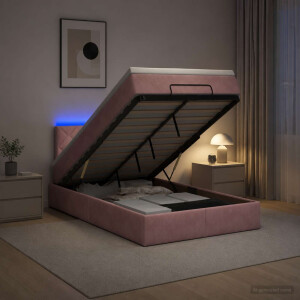vidaXL Ottoman Bed met Matrassen en LED Roze 120 x 190 cm fluweel