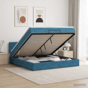 vidaXL Ottoman bed met matras Donkerblauw 140 x 190 cm Fluweel