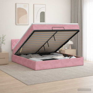 vidaXL Ottoman Bed met Matrassen en LED Roze 140 x 200 cm fluweel