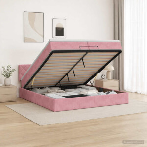 vidaXL Ottoman Bed met Matrassen en LED Roze 200 x 200 cm fluweel
