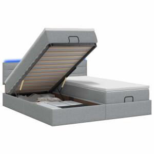 vidaXL Ottoman Bed met Matrassen en LED Lichtgrijs 200 x 200 cm Stof