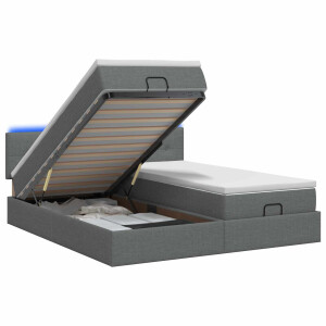 vidaXL Ottoman Bed met Matrassen en LED Donkergrijs 160 x 200 cm Stof