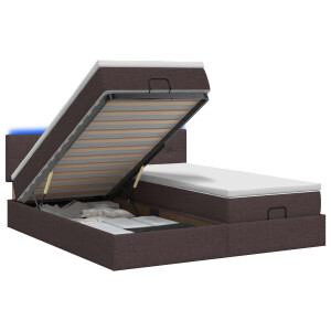 vidaXL Ottoman Bed met Matrassen en LED Donkerbruin 160 x 200 cm Stof