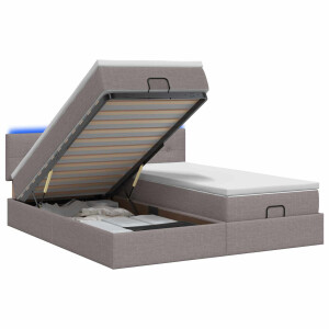 vidaXL Ottoman Bed met Matrassen en LED Taupe 160 x 200 cm Stof