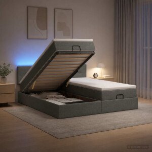 vidaXL Ottoman Bed met Matrassen en LED Donkergrijs 200 x 200 cm Stof