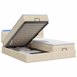 vidaXL Ottoman Bed met Matrassen en LED Crèmekleurig 180 x 200 cm Stof