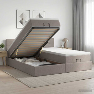 vidaXL Ottoman Bed met Matrassen en LED Taupe 200 x 200 cm Stof