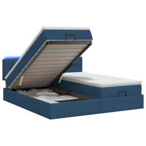 vidaXL Ottoman Bed met Matrassen en LED Blauw 200 x 200 cm Stof
