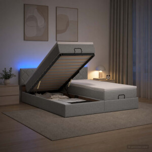 vidaXL Ottoman Bed met Matrassen en LED Lichtgrijs 160 x 200 cm Stof