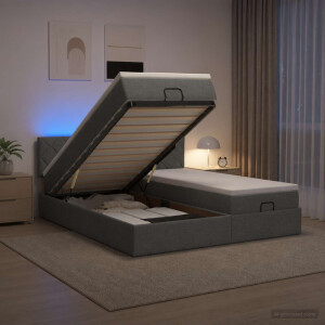 vidaXL Ottoman Bed met Matrassen en LED Donkergrijs 200 x 200 cm Stof