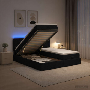 vidaXL Ottoman Bed met Matrassen en LED Zwart 160 x 200 cm Stof