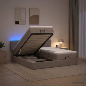 vidaXL Ottoman Bed met Matrassen en LED Taupe 200 x 200 cm Stof