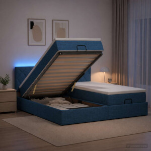 vidaXL Ottoman Bed met Matrassen en LED Blauw 180 x 200 cm Stof