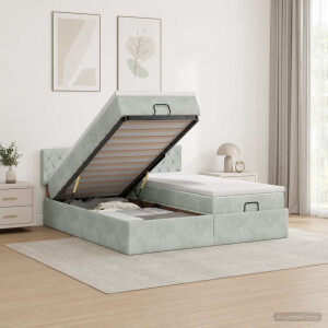 vidaXL Ottoman bed met matras met hoofdeinde 2 pcs Lichtgrijs Fluweel